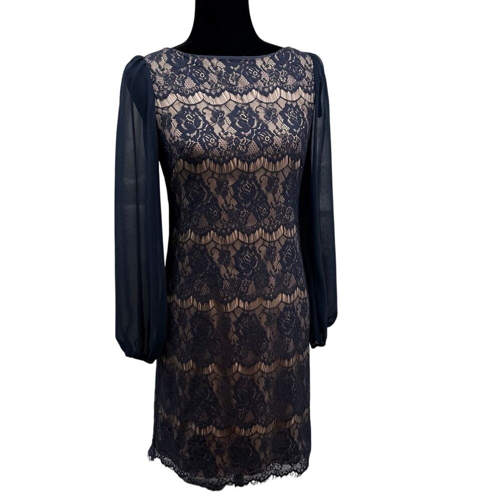 Eliza J Royal Collection Sheath Dress Lave sheer Navy Size 4